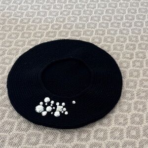 Hat Attack Black Beret with Silver Accents